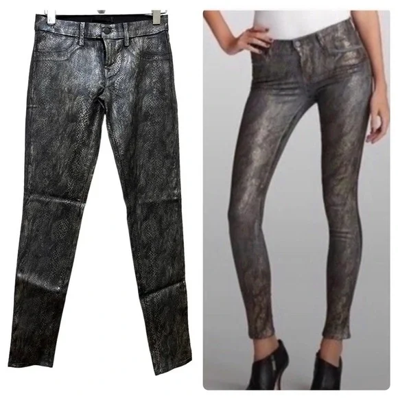 J. Brand Black Golden Snakeskin Coated Legging Jean Size 26 Edgy Club Night Life - Picture 11 of 12